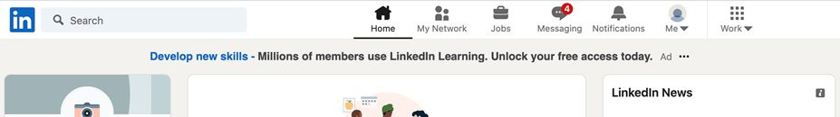 Linkedin symbols and task menu